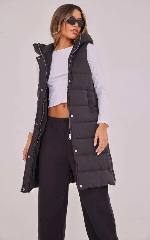 Black Panel Padded Longline Gilet sold by Pretty Little Thing