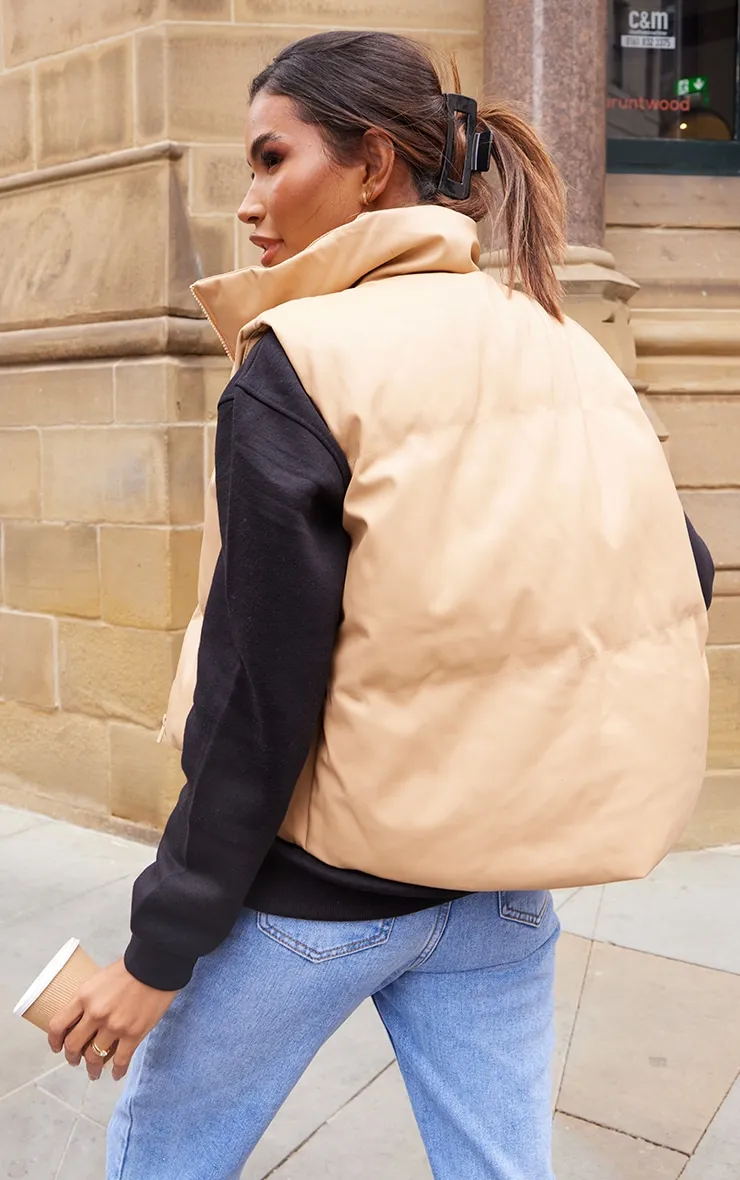 Caramel Faux Leather Drop Hem Gilet sold by Pretty Little Thing product image thumbnail 2