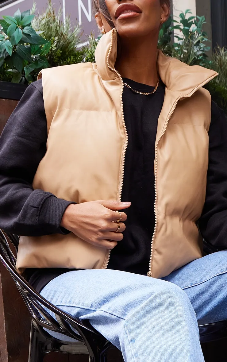 Caramel Faux Leather Drop Hem Gilet sold by Pretty Little Thing product image thumbnail 4