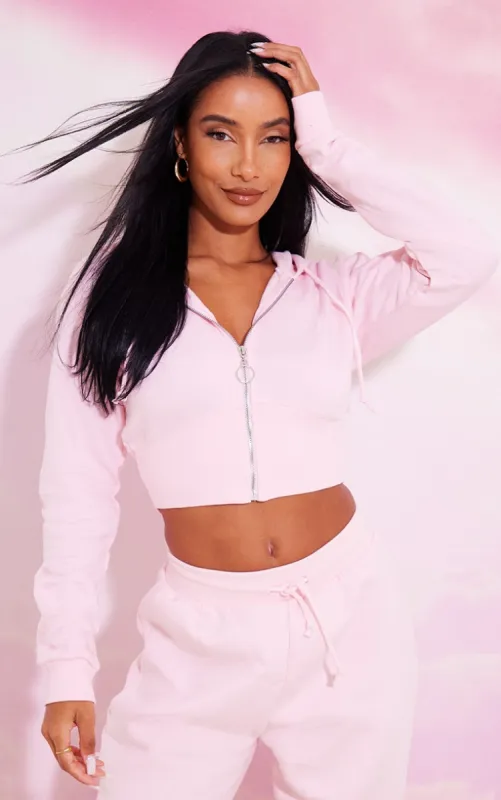 Cotton Pink Zip Up Bustier Hoodie sold by Pretty Little Thing