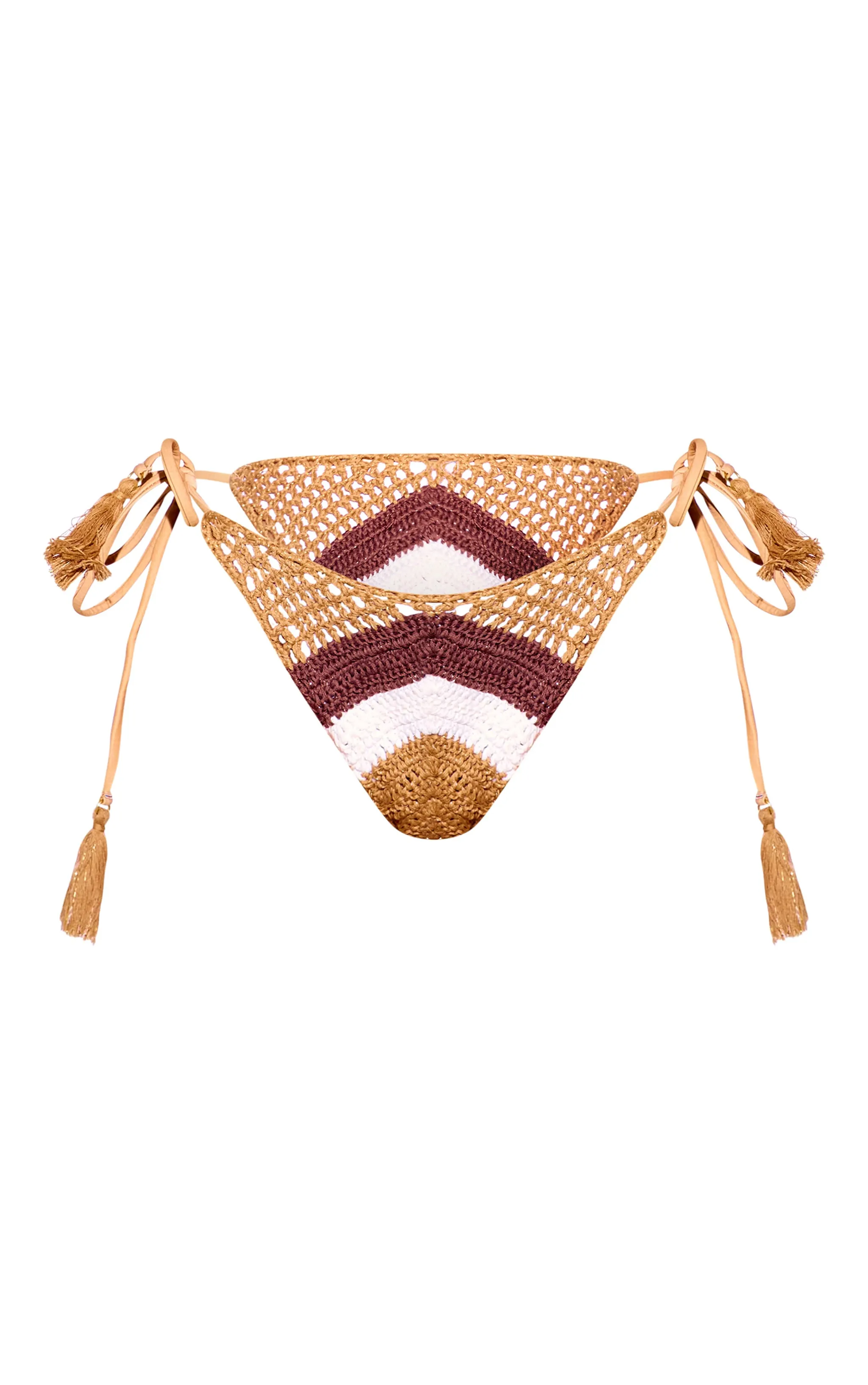 Neutral Crochet Stripe Tie Side Bikini Bottoms sold by Pretty Little Thing product image thumbnail 5