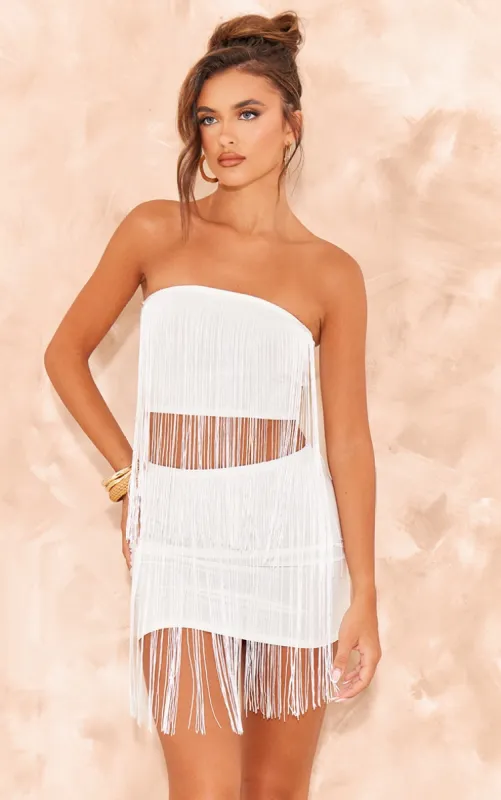 White Fringe Bandeau Beach Top sold by Pretty Little Thing