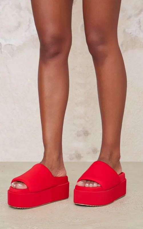 Red Stretch Lycra Round Toe Extra Chunky Platform Sandals sold by Pretty Little Thing