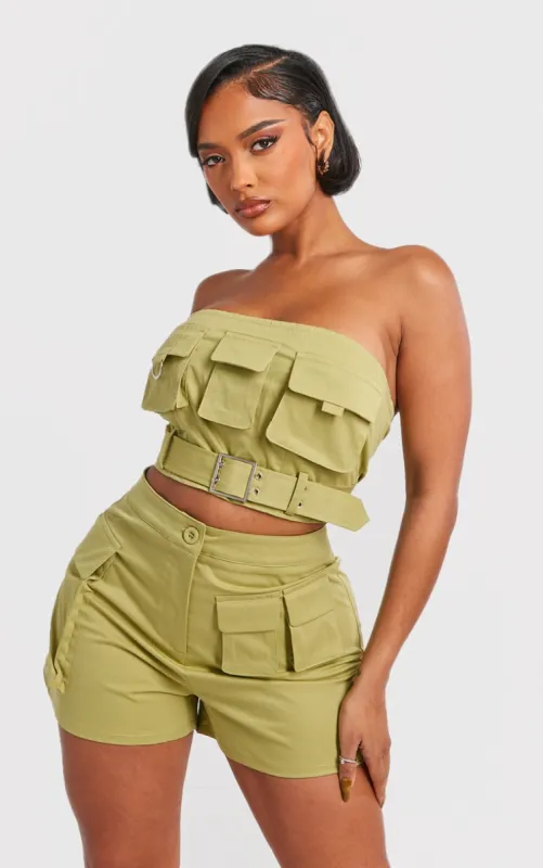 Shape Olive Twill Buckle Detail Cargo Bandeau sold by Pretty Little Thing