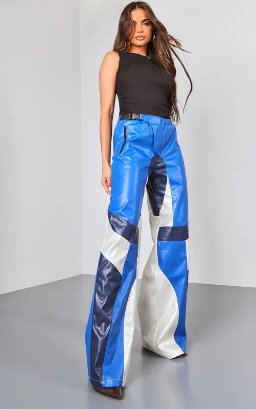 Blue Faux Leather Panel Detail Motorcross Trousers sold by Pretty Little Thing