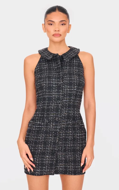 Black Boucle Button Up Mini Dress made by Pretty Little Thing