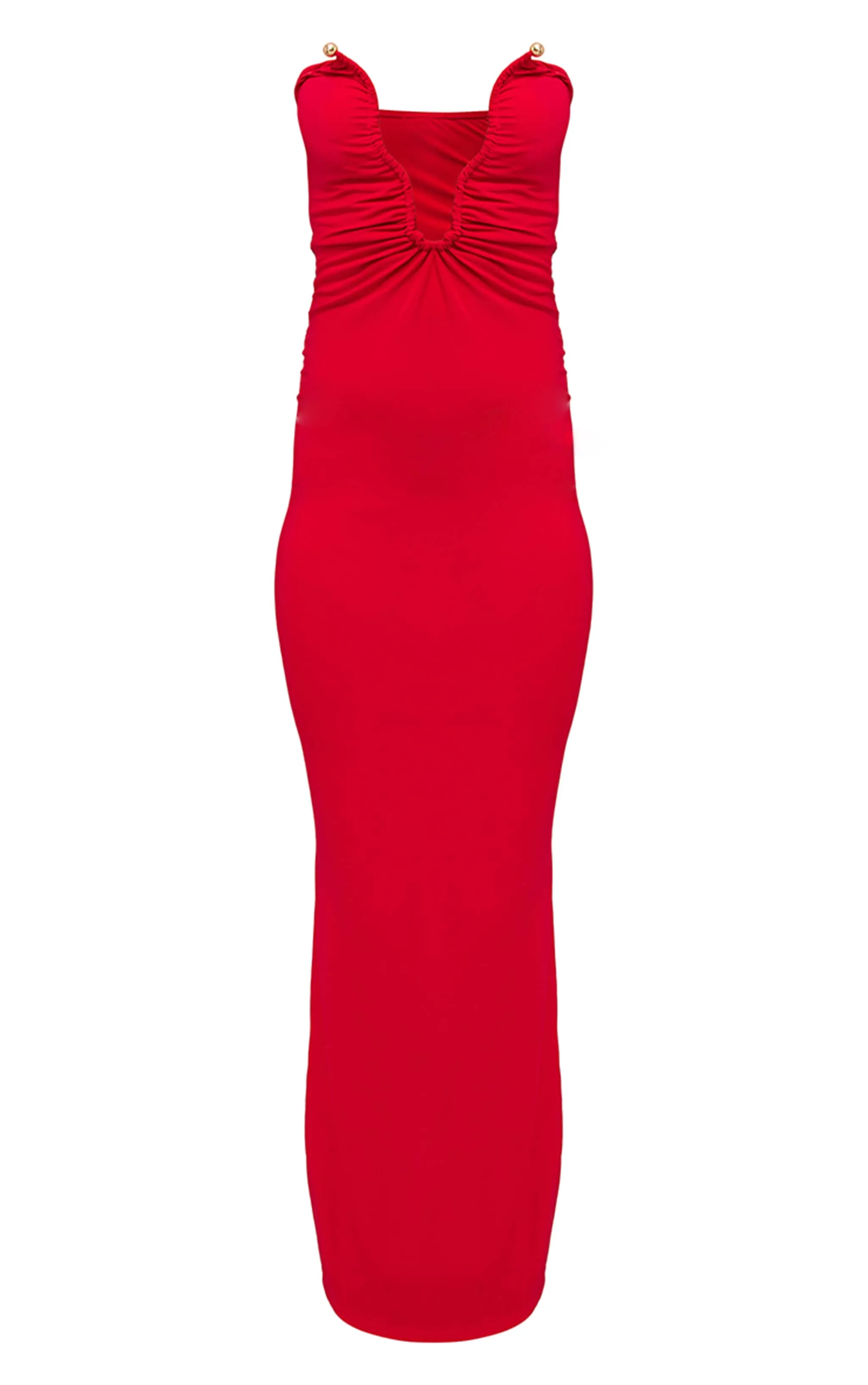Red Soft Touch Plunge Trim Detail Bandeau Maxi Dress sold by Pretty Little Thing product image thumbnail 5