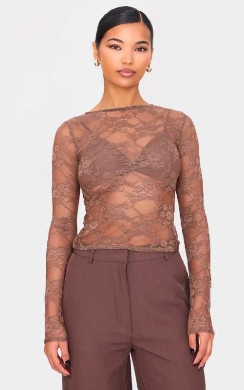  Chocolate Lace Long Sleeve Top sold by Pretty Little Thing