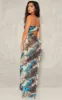 Petite Blue Printed Crushed Mesh Cut Out Maxi Dress sold by Pretty Little Thing