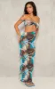 Petite Blue Printed Crushed Mesh Cut Out Maxi Dress sold by Pretty Little Thing