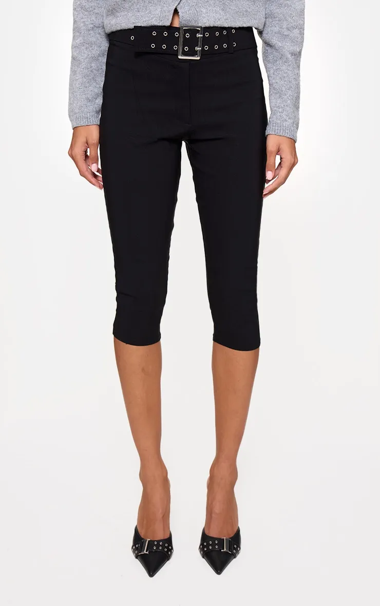 Black Stretch Woven Low Rise Belted Capri Pants sold by Pretty Little Thing product image thumbnail 2