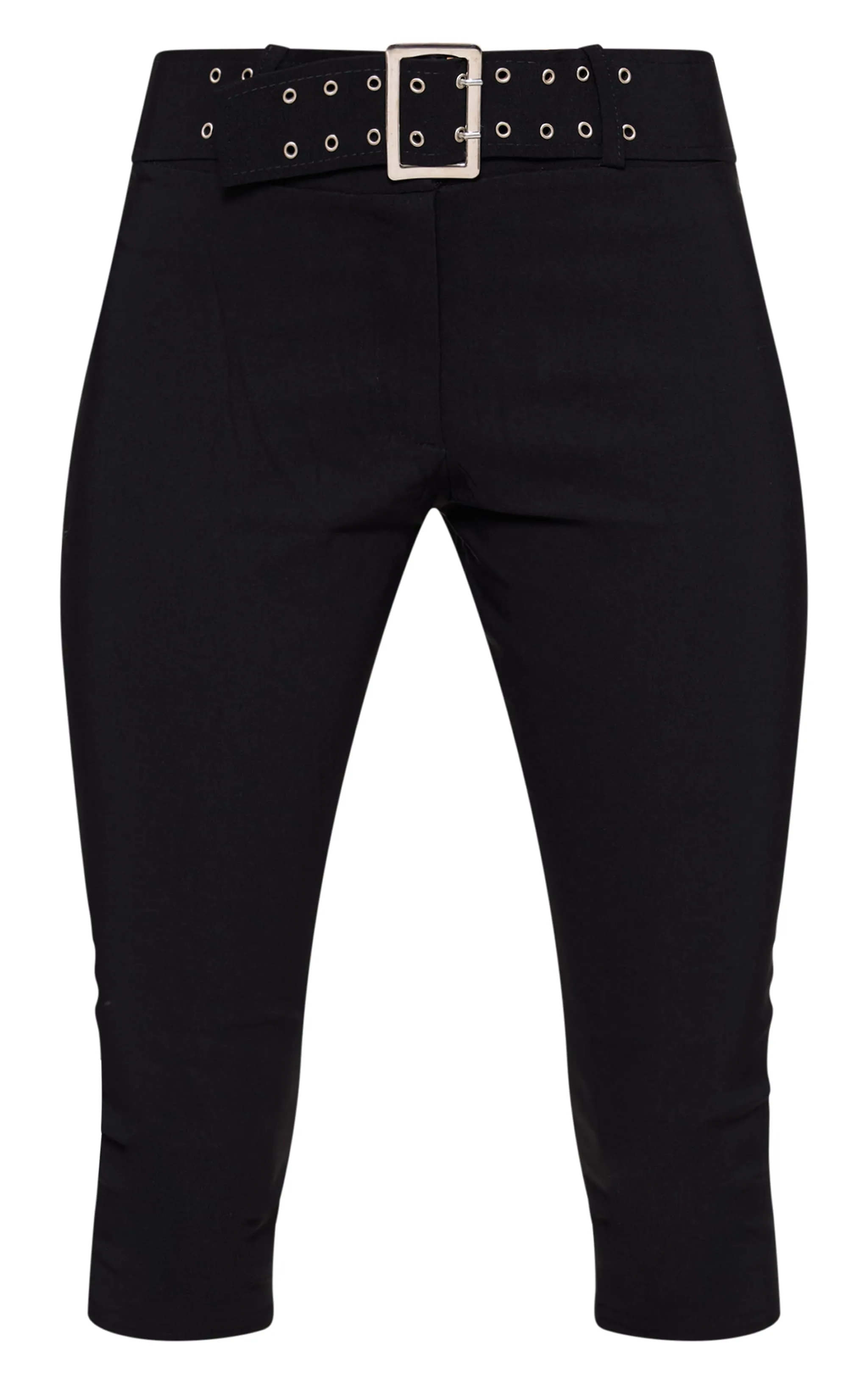 Black Stretch Woven Low Rise Belted Capri Pants sold by Pretty Little Thing product image thumbnail 5
