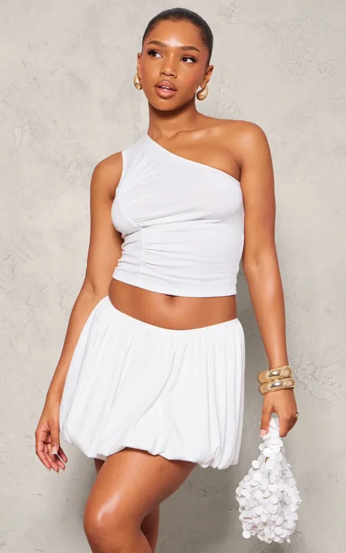 White Jersey Ruched Detail One Shoulder Top sold by Pretty Little Thing
