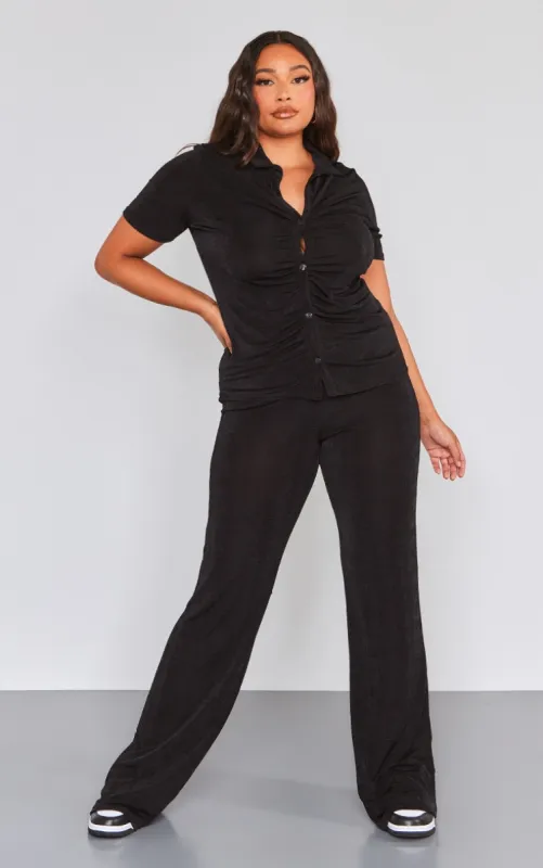 Plus Black Acetate Slinky Wide Leg Trousers sold by Pretty Little Thing