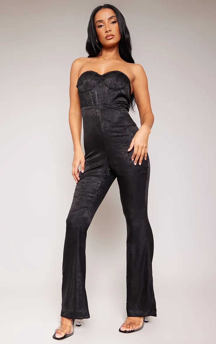 Black Metallic Corset Bandeau Jumpsuit sold by Pretty Little Thing