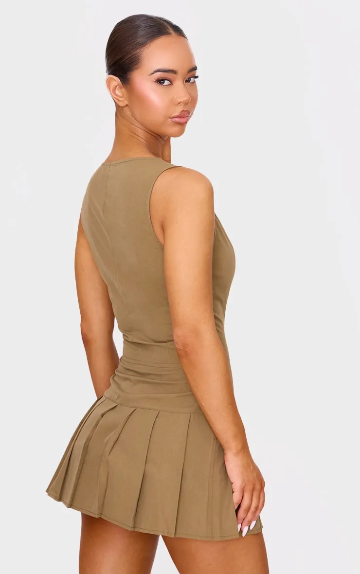 Khaki Tailored Woven Zip Pleated Shift Dress sold by Pretty Little Thing product image thumbnail 2