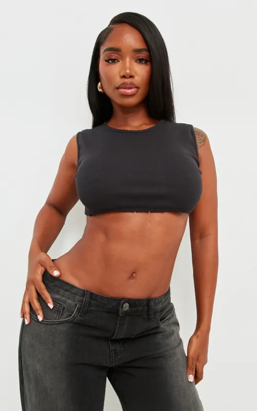 Shape Black Rib Cropped Sleeveless Top sold by Pretty Little Thing