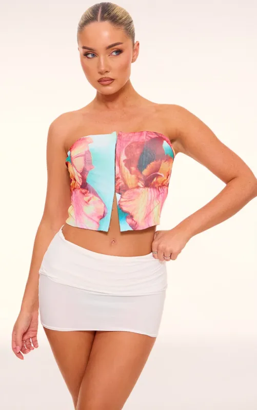 Multi Boned Flower Printed Mesh Bandeau sold by Pretty Little Thing