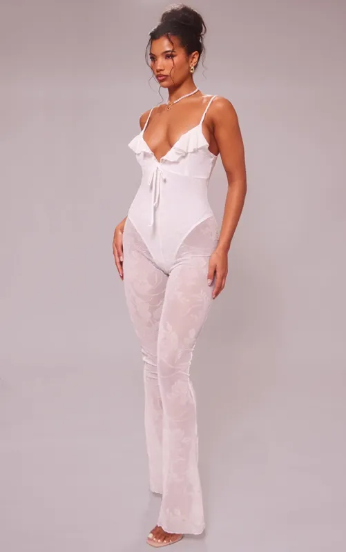 White Devore Ruffle Strappy Jumpsuit made by Pretty Little Thing