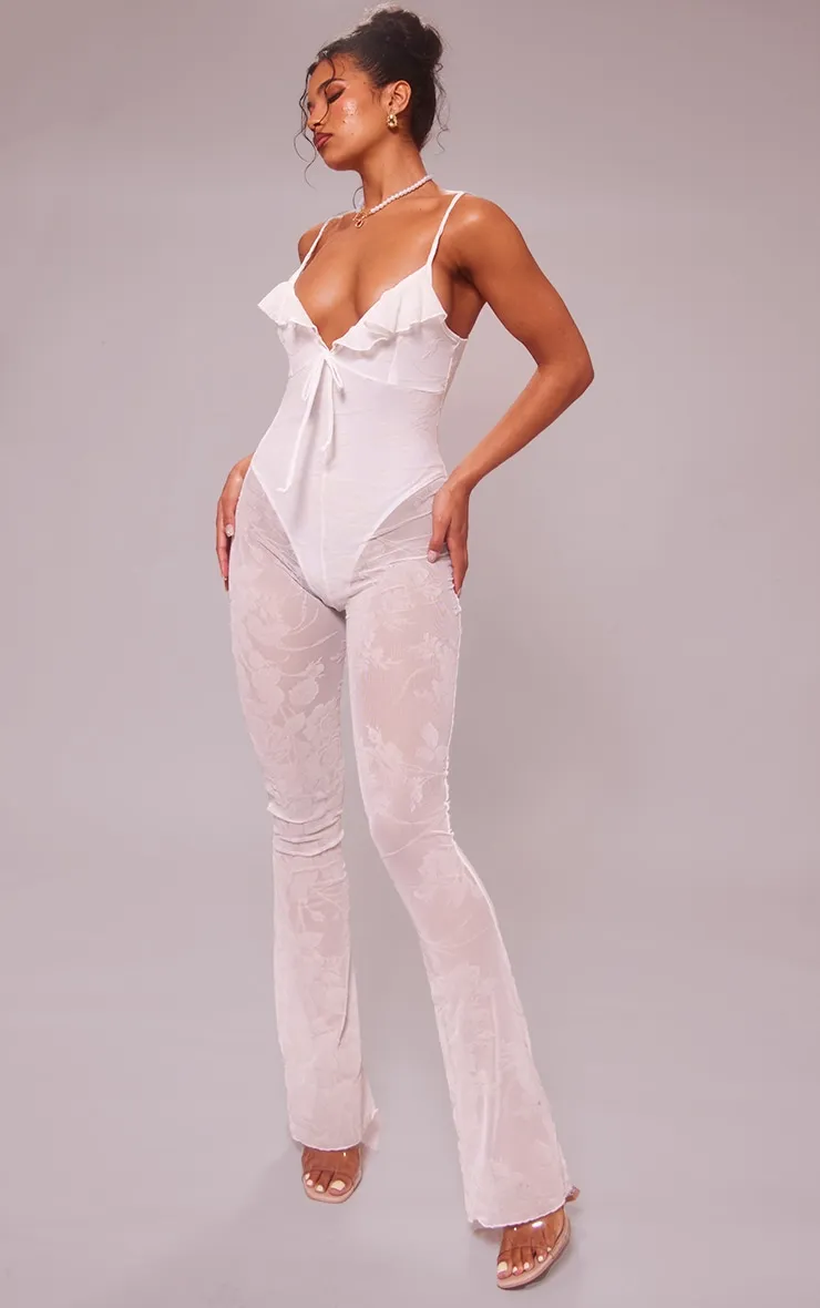 White Devore Ruffle Strappy Jumpsuit sold by Pretty Little Thing product image thumbnail 3