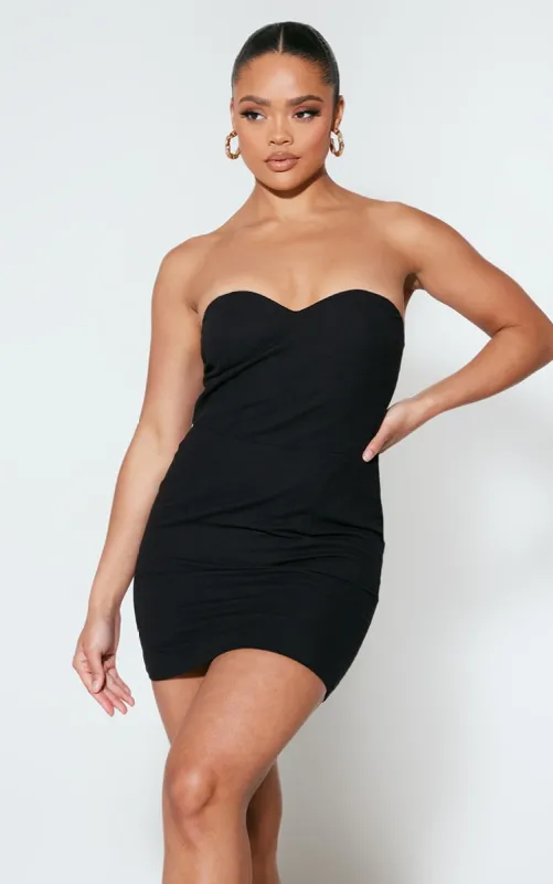 Black Linen Look Sweetheart Neckline Bodycon Dress made by Pretty Little Thing