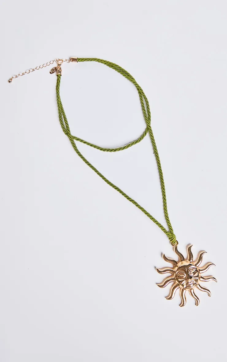 Gold Sun Detail Khaki Rope Necklace sold by Pretty Little Thing product image thumbnail 3