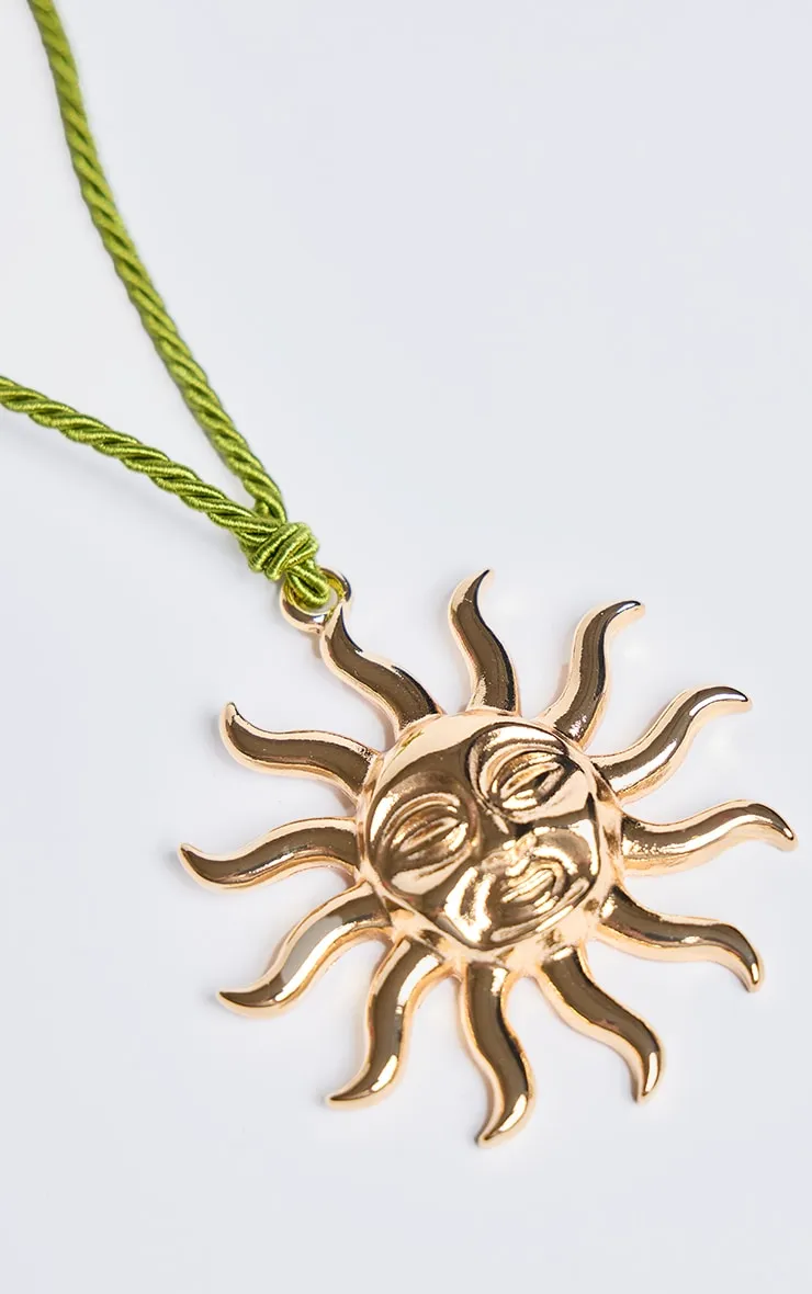 Gold Sun Detail Khaki Rope Necklace sold by Pretty Little Thing product image thumbnail 4