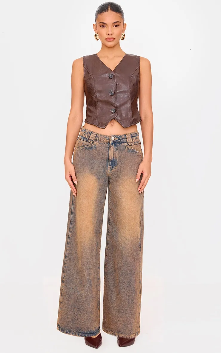 Chocolate Washed Faux Leather Waistcoat sold by Pretty Little Thing product image thumbnail 3