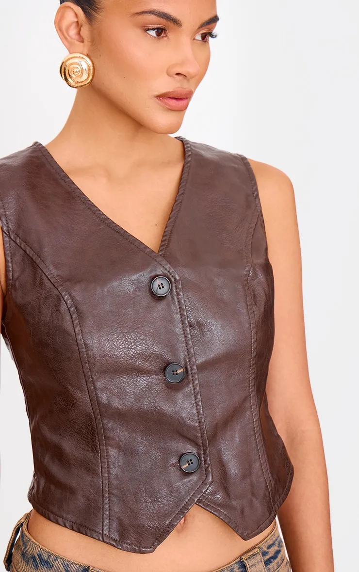 Chocolate Washed Faux Leather Waistcoat sold by Pretty Little Thing product image thumbnail 4