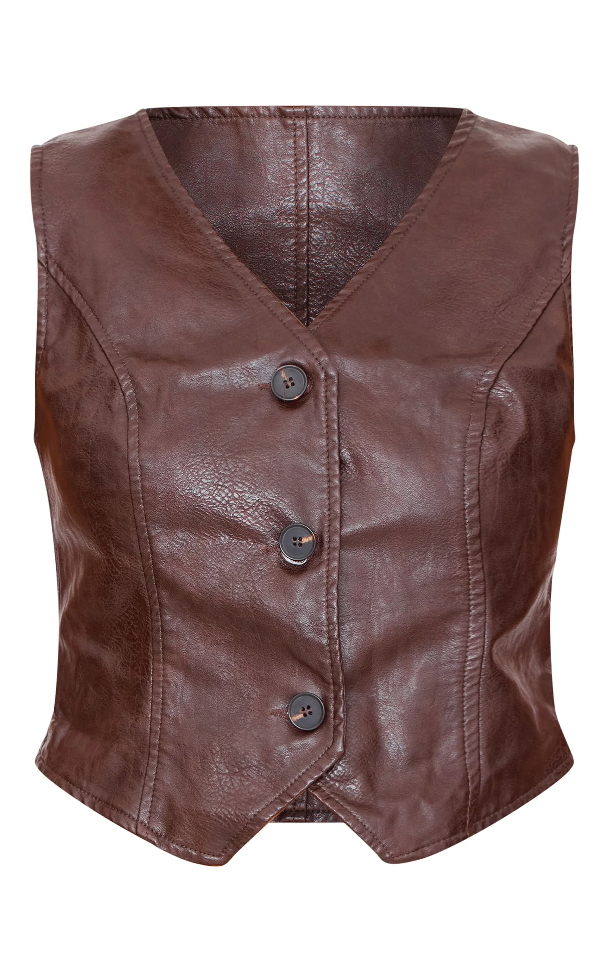 Chocolate Washed Faux Leather Waistcoat sold by Pretty Little Thing product image thumbnail 5