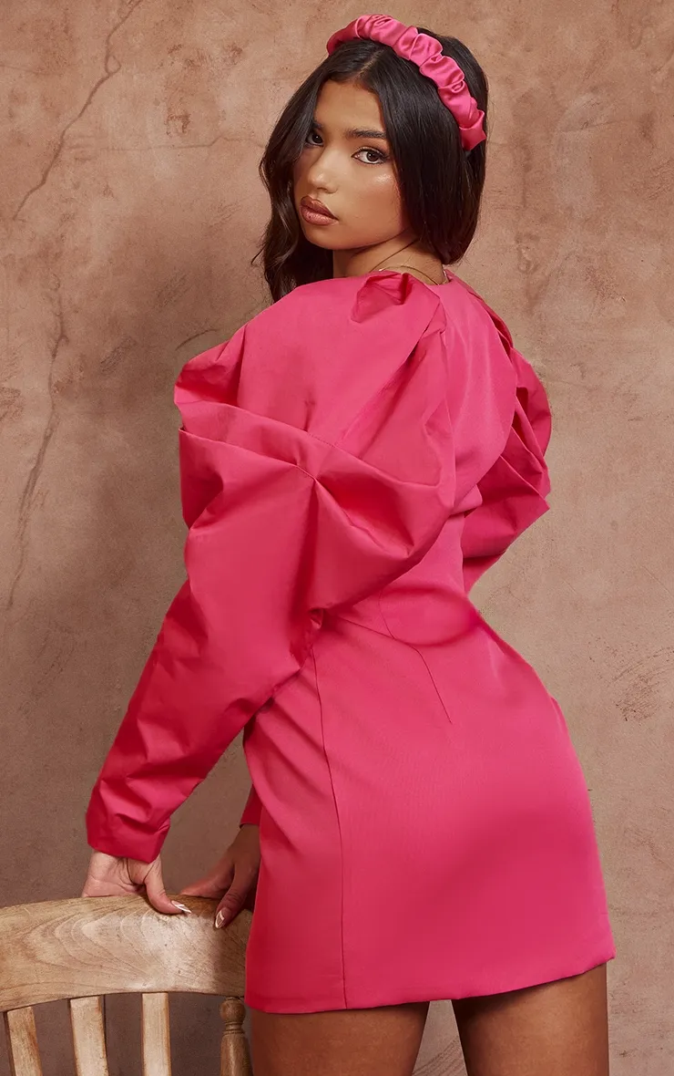 Hot Pink Puff Sleeve Plunge Blazer Dress sold by Pretty Little Thing product image thumbnail 2