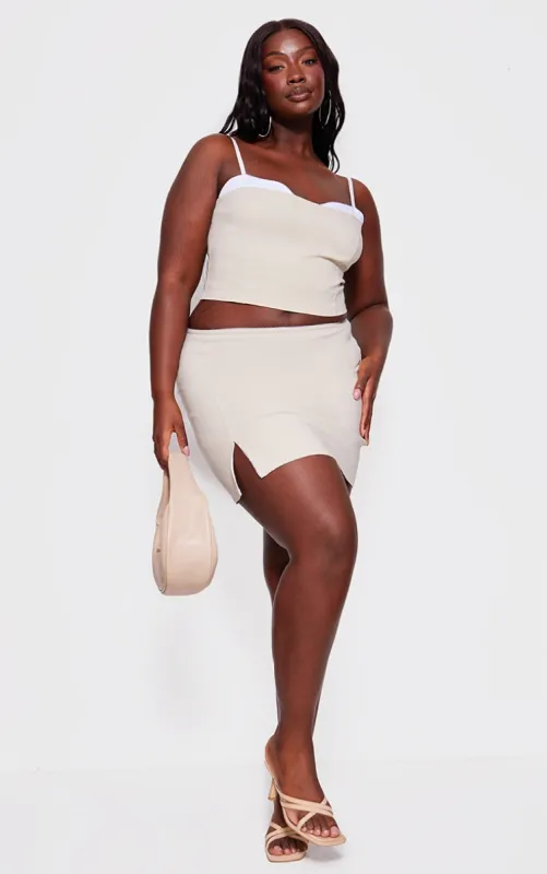 Plus Beige Bengaline Lace Trim Mini Skirt sold by Pretty Little Thing