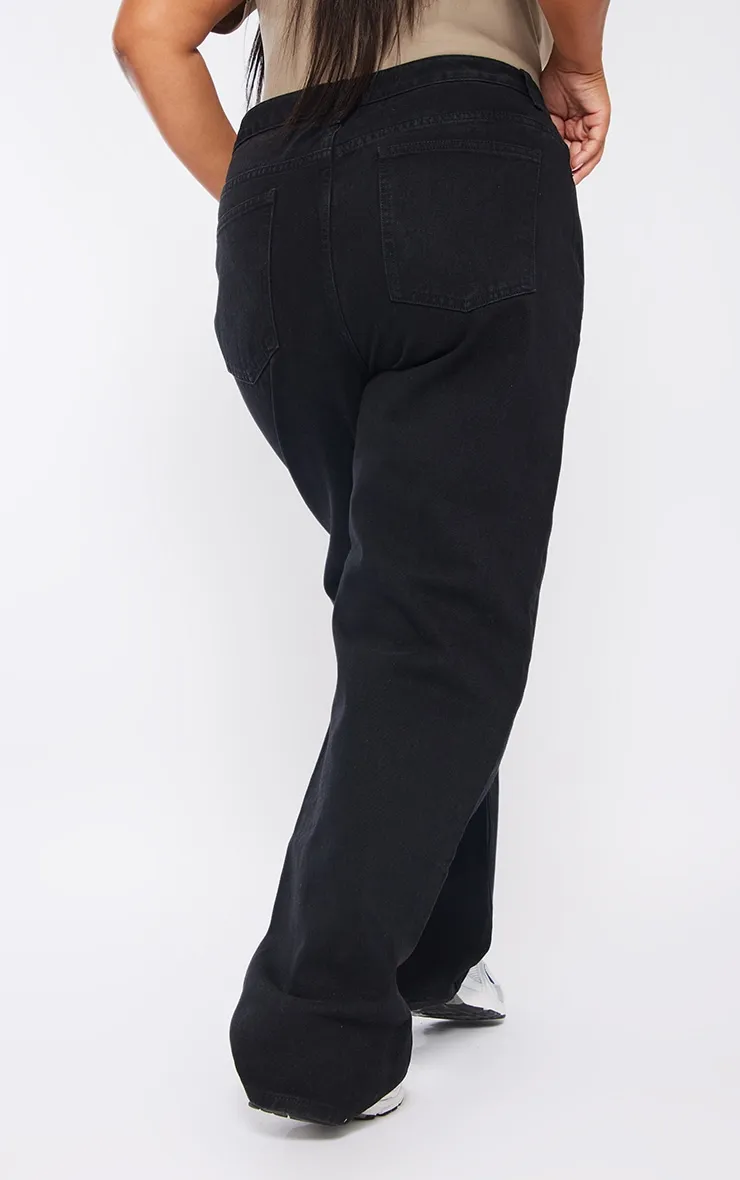 Plus Black Wash Open Knee Long Leg Straight Leg Jeans sold by Pretty Little Thing product image thumbnail 3