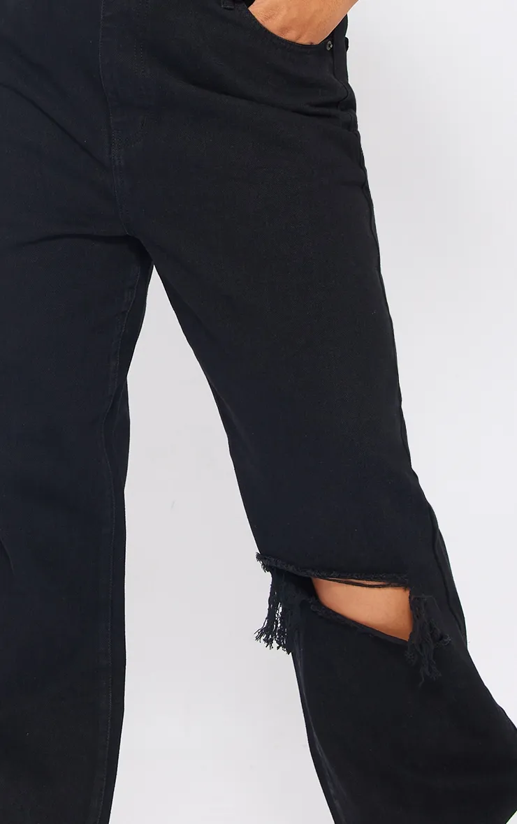Plus Black Wash Open Knee Long Leg Straight Leg Jeans sold by Pretty Little Thing product image thumbnail 4