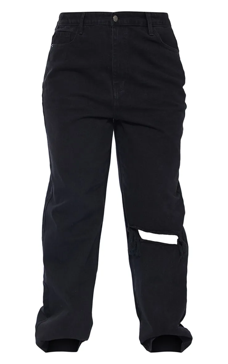Plus Black Wash Open Knee Long Leg Straight Leg Jeans sold by Pretty Little Thing product image thumbnail 5