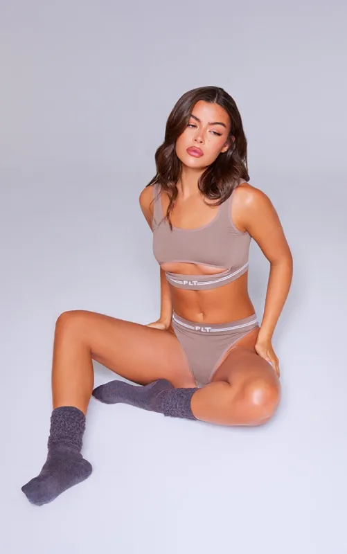 PRETTYLITTLETHING Mocha Seamless Ribbed Thong sold by Pretty Little Thing