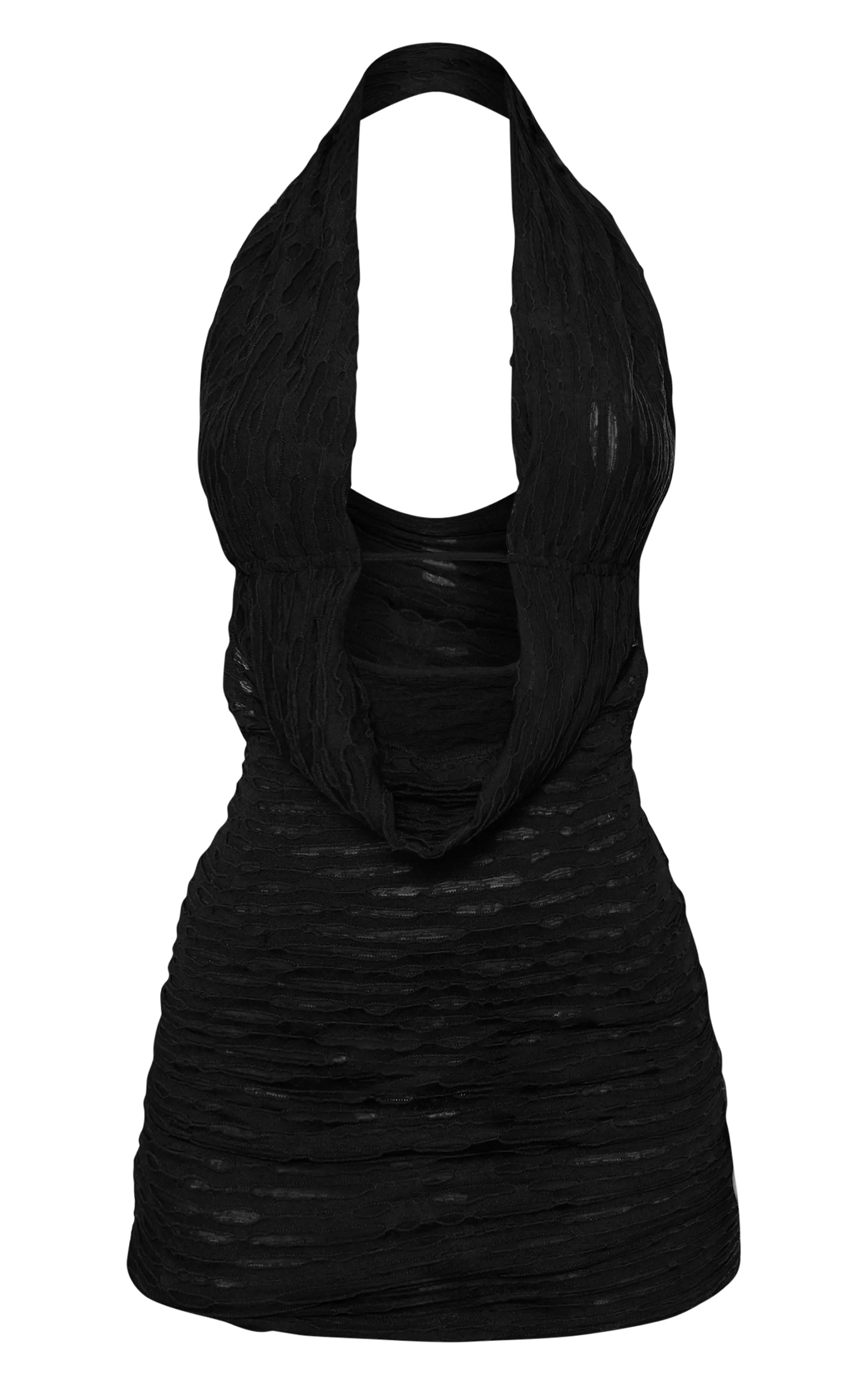 Black Textured Halter Neck Cowl Neck Mini Dress sold by Pretty Little Thing product image thumbnail 5