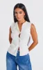 Petite Cream Knit Asymmetric Button Waistcoat sold by Pretty Little Thing