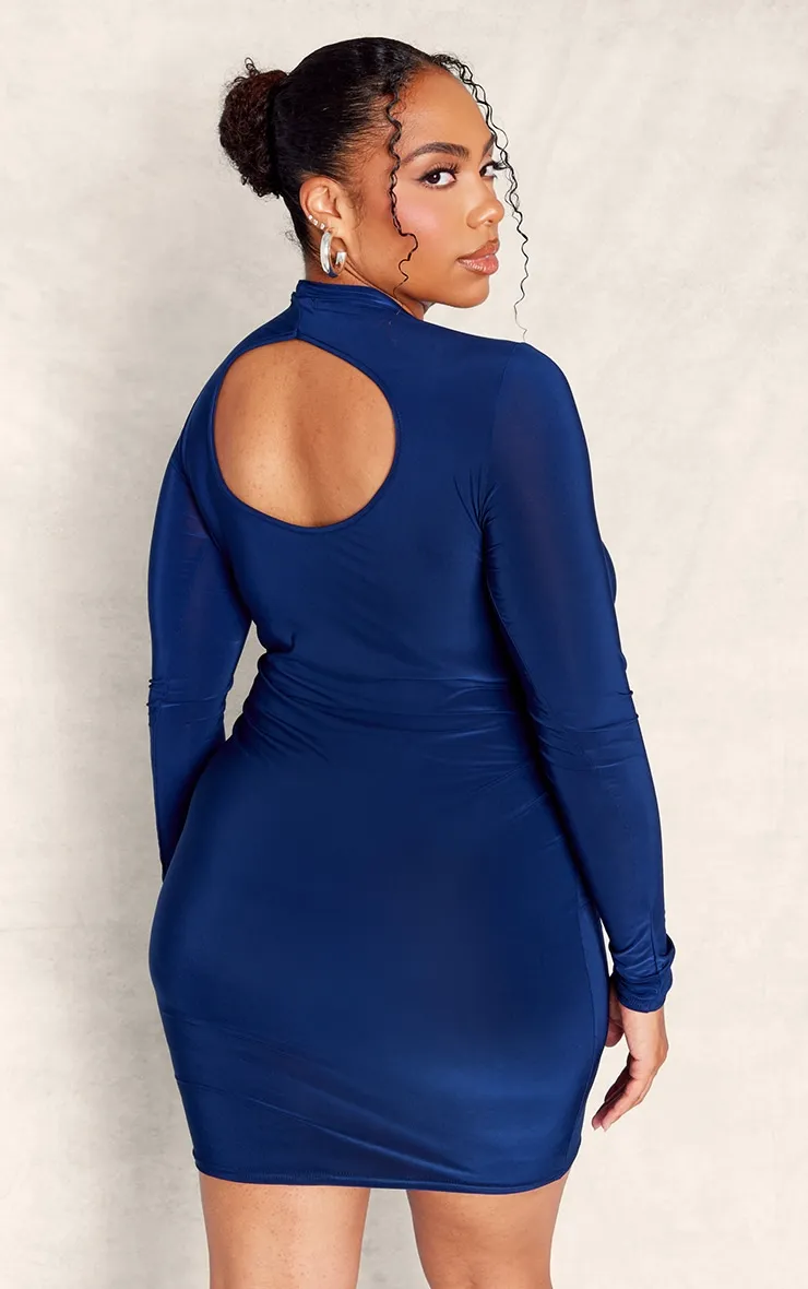 Plus Navy Soft Touch Long Sleeve Cut Out Back Mini Dress sold by Pretty Little Thing product image thumbnail 2