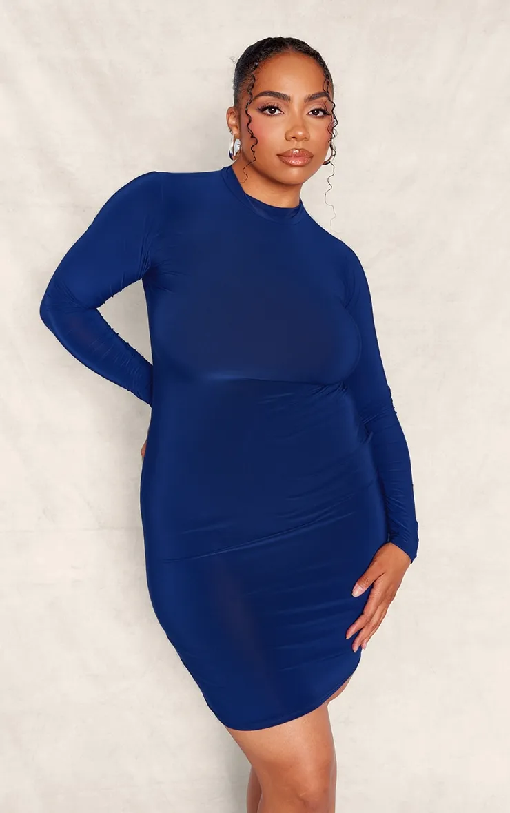 Plus Navy Soft Touch Long Sleeve Cut Out Back Mini Dress sold by Pretty Little Thing product image thumbnail 3