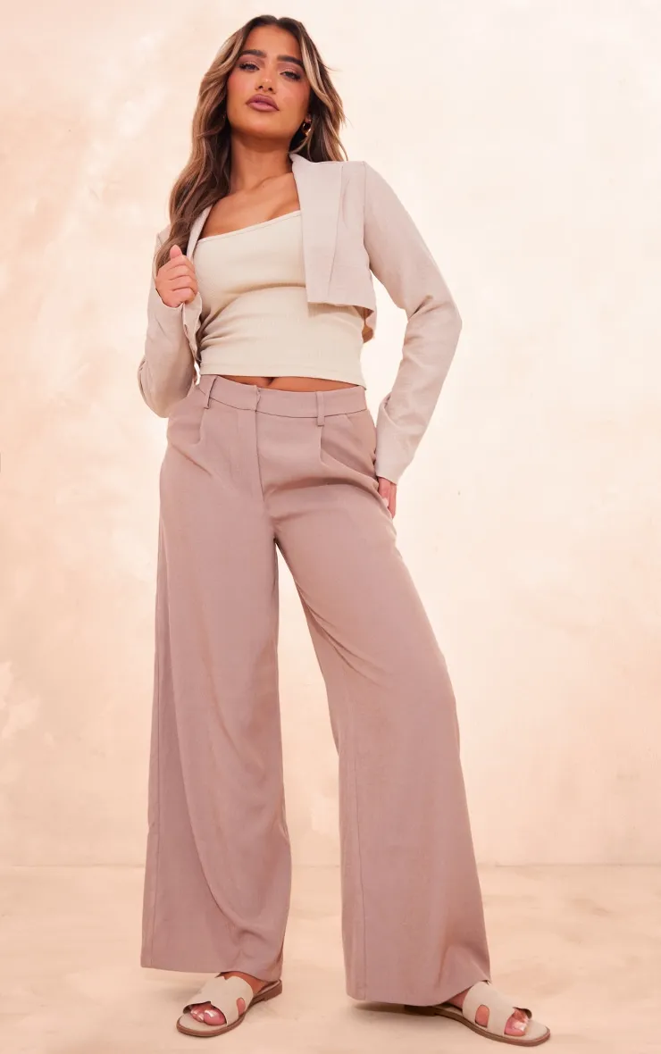 Oatmeal Linen Look Crop Blazer sold by Pretty Little Thing product image thumbnail 3