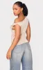 Beige Slinky Asymmetric Cowl Ruched Side Long Top sold by Pretty Little Thing