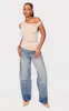 Beige Slinky Asymmetric Cowl Ruched Side Long Top sold by Pretty Little Thing