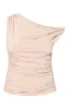 Beige Slinky Asymmetric Cowl Ruched Side Long Top sold by Pretty Little Thing