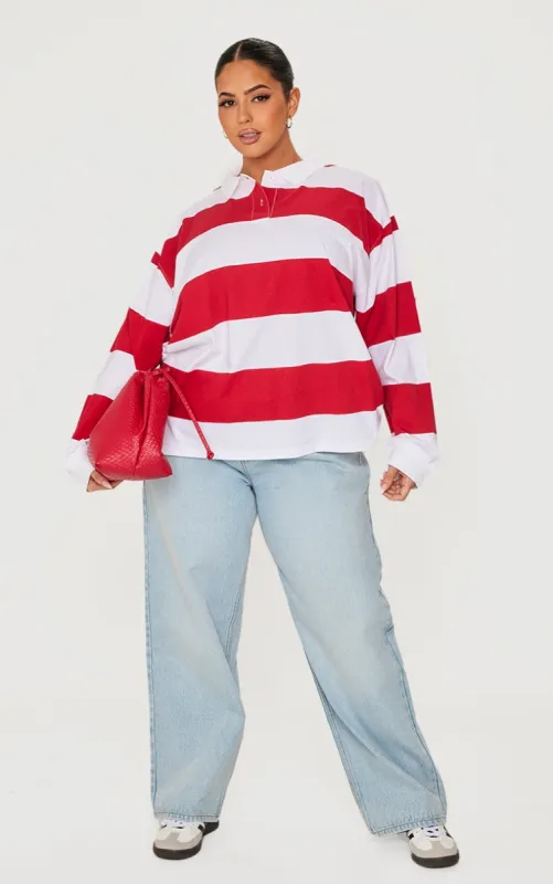 Plus Red Stripey Collared Oversized Top made by Pretty Little Thing