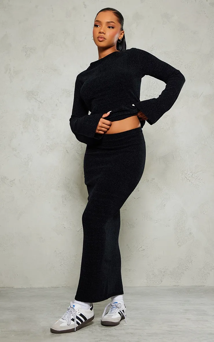 Black Soft Textured Knit Maxi Skirt sold by Pretty Little Thing
