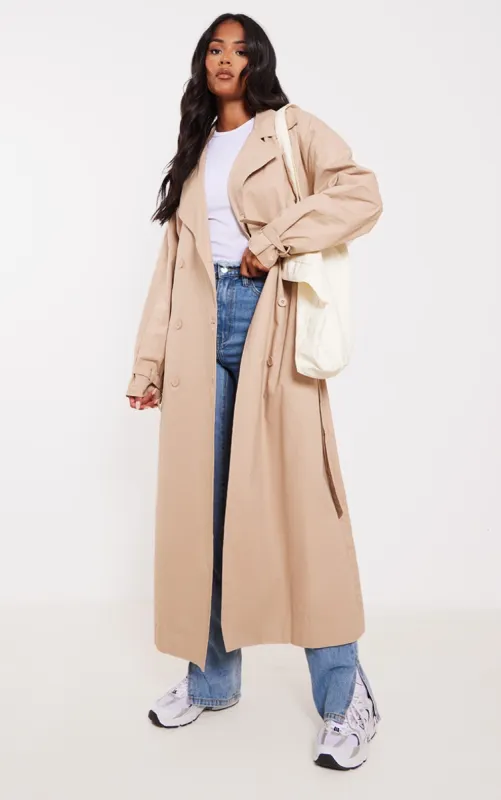 Tall Camel Belted Cuff Detail Trench Coat sold by Pretty Little Thing