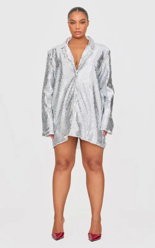 Plus Silver Diamante Blazer Dress sold by Pretty Little Thing