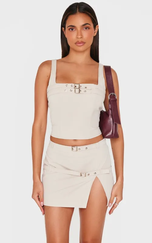 Stone Woven Tailored Belt Detail Crop Top made by Pretty Little Thing