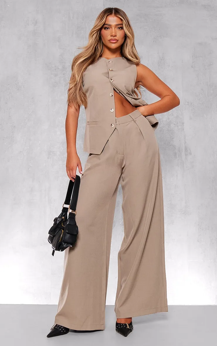 Taupe Woven Tailored Waistcoat sold by Pretty Little Thing product image thumbnail 3